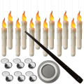 Miniatyrbillede 1 af 5: Flydende Lys med Tryllestav Fjernbetjening, 12 Pak LED Flammeløse Flimrende Lysestager Batteridrevne Harry Potter Flydende Lys Kompatible Ha
