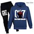 Miniatyrbilde 1 av 2: Barnens Cristiano Ronaldo Pullover Hoodie Genser og Sweatpants Sett - CR7 Tracksuit 2-delt Sett for Gutter og Jenter E E 120CM