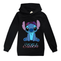 Miniatyrbild 1 av 2: Barn Pojkar Flickor Stitch Print Långärmad Luvtröja Pullover Toppar Casual Huvtröja Fans Present Black 13-14 Years
