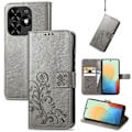 Miniatyrbild 1 av 4: Fyrklöverlås Präglat Spänne Läder Telefonfodral Grey For Tecno Spark Go 2024
