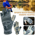 Miniatyrbild 2 av 5: Kamouflage Halvfinger Fiskhandskar Svettabsorberande Sporthandskar Fiskeutrustning