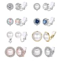 Miniatyrbilde 1 av 4: 8 par klips øredobber sett for kvinner Rose Flower Cz Simulated Pearl Gold Knot Clip øredobber med gummiputer uten hull