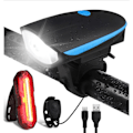 Pikkukuva 1 / 7: LED-pyöränvalo etu- ja takakellolla, USB ladattava, 1200mAh, superkirkas, IP65 vedenpitävä, 3+5 tilaa, maasto- ja maantiepyöräilyyn
