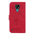 Miniatyrbillede 3 af 4: Til Motorola Moto E7 Sommerfugl Rose Præget Læder Telefon Cover Red