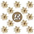 Miniatyrbillede 2 af 5: 12 stk. Kunstige Julestjerner, Glitter Juleblomster til Bryllupsfest Juledekorationer (guld)