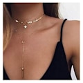 Miniatyrbillede 1 af 4: Bohemia Lagdelt Choker Halskæde Guld Disk Choker Stjerne Choker Lariat & Y Halskæde Bar Vedhæng Halskæde (sølv)