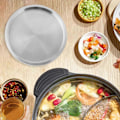 Miniatyrbillede 4 af 5: Rustfri Stål Rund Dobbeltlags Serveringsbakke Bøfplade Rustfri Multifunktionel Bøfplade til Salat Frugt Snack Robust 32cm Silvery