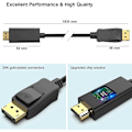 Miniatyrbild 5 av 5: DisplayPort till HDMI 1,8 meter Guldpläterad Kabel, Avacon Display Port till HDMI Adapter Hane till Hane Svart (4K*2K), 2-pack