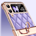 Pikkukuva 3 / 5: Kiiltävä timanttikuvioinen kotelo Samsung Galaxy Z Flip 4:lle, PU-nahkainen kotelo saranasuojalla ja renkaalla Purple For Galaxy Z Flip 4