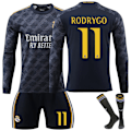 Miniatyrbillede 1 af 2: Real Madrid Udebane Langærmet Fodboldtrøje til Børn, Fodboldtøj Sæt 23-24 Nr. 11 Rodrygo No.11 Rodrygo No.11 Rodrygo L