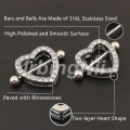 Miniatyrbillede 3 af 5: 2 par Hjerte Brystpiercinger 316l Rustfrit Stål Brystpiercing Barbell 14g To-lags -GSL