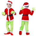 Miniatyrbild 1 av 5: 4-12 År Barn Pojkar Flickor Jul Grinchen Kostym Cosplay Tomte Utklädningskläder Set Presenter 9-10Years