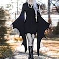 Pikkukuva 2 / 5: Goottilainen Naisten Lepakkohihamekko Halloween-asu Musta Steampunk Minihame Vampyyri Cosplay Noitaasu XXL