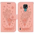 For Motorola Moto E7 Sommerfugl Rose Preget Lær Telefonveske Pink