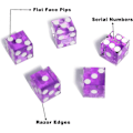 Miniatyrbilde 4 av 5: AAA Grad 19mm Pro Vegas Casino Stil Craps Terninger Sett med 5 Med Sylskarpe Kanter & Matchende Serialiserte Nummer For RPG, Terningstabling, Yahtzee Terning Spill Purple Set of 5 Dice
