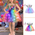 Pikkukuva 3 / 5: Lasten hehkuvien yksisarvisten puku Lasten värikkäät led-valot paljetti syntymäpäiväjuhlamekot Kiiltävä prinsessa-cosplay-mekko 6T White Light White