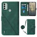 Miniatyrbillede 1 af 5: Til Nokia C31 4G Linjer Læder Business Telefon Cover Anti-drop Wallet Stand Flip Case Blackish Green