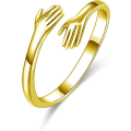 Miniatyrbilde 1 av 5: 925 Sterling Sølv Ringer For Kvinner Jenter Menn Eller Unisex Sølv Klemmer Hender Åpne Ring Smykker Klem Hender Statement Ringer Bånd Str. Gold