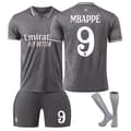 2425 Real Madrid Drak Grå Nr 9 Mbappe Fotballdrakt Sett Nr. 9 Mbappe No. 9 Mbappe #S(160-170 cm)