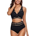 Miniatyrbillede 2 af 5: Dame Bikini Sæt Sexet Mesh Todelt Badedragt Bustier Høj Talje Mavekontrol Badedragt (sort M) Sort Black m