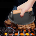 Pikkukuva 5 / 5: Burger Smasher - Tarttumaton Pihvipaino, Lihapaino, Valurauta Bacon-Paino, Steak-Paino, Grill Paino, Raskaankaltainen BBQ-Työkalu Puukahvalla, BBQ-Tarvikkeet