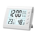 Miniatyrbillede 1 af 5: Digitalt Vækkeur Hygrometer Letlæseligt Stort Digitalt Display Husholdningstermometer Multifunktionelt Ur til Stue White
