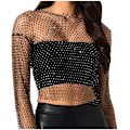 Pikkukuva 1 / 5: Naisten Mesh-kehonketjut Strassit Pitkähihainen Kristalli Läpinäkyvä Peite Crop Topit Fishnet Bikini