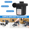 Miniatyrbilde 3 av 7: Elektrisk pumpe for oppblåsbare produkter med 3 dyser, AC 240V/DC 12V 50W Høy effekt elektrisk luftpumpe for luftmadrass oppblåsbare produkter, fyll oppblåsbar/avblåsbar