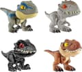 4-pack Jurassic World Dinosaur Snap Squad Samlarobjekt för Visning, Lek och Fästfunktion för Ryggsäckar, Lunchväskor Wg