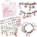 Miniatyrbillede 1 af 3: 64 stk. julesmykkefremstillingssæt charmearmbånd halskæder til stede Pandora legeringsperlesæt gør det selv-barnearmbånd gratis fragt (pink) Pink