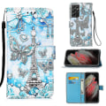 Pikkukuva 1 / 4: Yhteensopiva Samsung Galaxy S21 Ultra Case Nahkaisen Flip Lompakon cover kanssa, jossa on korttipaikan pidike Kickstand-kuvio - Tower Butterfly