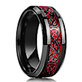 Miniatyrbilde 2 av 5: Mote Svart Wolfram Bryllup Keltisk Drage Ring Med Grønn/rød Zirkonia Punk Herre Rustfritt Stål Karbonfiber Par Ring Red Men 11