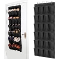 Miniatyrbillede 1 af 5: Hængende Skohylde, 24 Lommer Hængende Opbevaringslomme, Over Døren, Væghængt Garderobe, Sorte Store Mesh Lommer (sort) 1 stk)