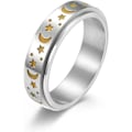 Miniatyrbillede 1 af 7: Roterende ring i rustfrit stål, størrelse 11, måne og stjerner til at lindre stress og angst, roterende ring med måne og stjerner til at lindre stress og angst