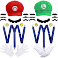 Pikkukuva 1 / 5: Mordely Super Mario Bros Mario ja Luigi Hatut Lippikset Viikset Käsineet Napit Cosplay-asu