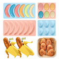 Miniatyrbillede 2 af 5: 6 hulrumsæg Bananformet form 3D non-stick frugtbageform