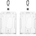 ID Card Holder with Keychain 2-Pack Durable Transparent Card Protectors Thumb Grip Vertical