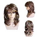 Miniatyrbilde 2 av 4: Wig Salg Medium Side Bang Markert Lagdelt Lett Krøllet Syntetisk Parykk