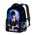 Miniatyrbilde 2 av 5: Wednesday Addams karakter full print ryggsekk dobbel skulder skolesekk for studenter 1