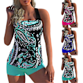 Pikkukuva 5 / 5: Naisten kukkaiset uimapuvut Bikinit Tankinit Halterneck Topit Poikien shortsit Set Uimapuku Plus Size Green 4XL