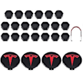 Miniatyrbilde 1 av 5: Tesla 3 Y S X Hjulkapselsett Senterkopp Nav Mutterdeksel Rød Grå Med 4 Senterkopper 20 Mutterdeksler Black Red Matte