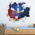Miniatyrbild 1 av 3: 3d Sonic Wall Stickers Barnrum Graffiti Dekoration 3d Broken Wall Cartoon Game Wallpaper