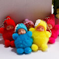 Miniatyrbillede 3 af 5: Sovende Baby Sløjfe Fluffy Pompom Plys Dukke Hængende Vedhæng Nøglering Red Bowknot
