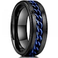 Miniatyrbillede 1 af 5: Intertwine Sort Blå Rustfrit Stål 8mm Ringe til Mænd Spinner Fidget Ring Angst Ring til Mænd Kantstens Kæde Indlæg-13.5 13