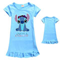 Miniatyrbilde 1 av 2: 7-14 år jenter søte Lilo & Stitch trykte korthjermede pyjamas nattkjole nattkjole nattkjole lys blå Light Blue 11-12Years