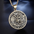 Miniatyrbillede 1 af 5: Ærkeengel Sankt Michael Rund Medalje Vedhæng Mytisk Amulet Halskæde til Mænd Gold-color