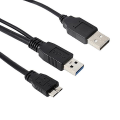 Pikkukuva 3 / 5: Musta kaksois-A-Micro-B USB 3.0 Y-kaapeli Sumsang Galaxy S5 Note 3 USB HUB:lle