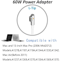 Miniatyrbillede 2 af 5: 60W Mac Book Pro Oplader - Erstatning 60W L-tip Mac Oplader Gammel Mac Book Oplader, Universal Strømadapter L-type Kompatibel Med Mac Book Pro 13 Tommer