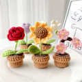 Miniatyrbillede 2 af 5: B Håndstrikkede Blomster Pottede Hæklede Kunstige Planter Færdigvævede Gave