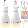 Miniatyrbild 1 av 5: USB-uppladdningsbara LED-lampor med fjärrkontroll för strömavbrott, hängande LED-lampa med krok för utomhus, 2-pack White